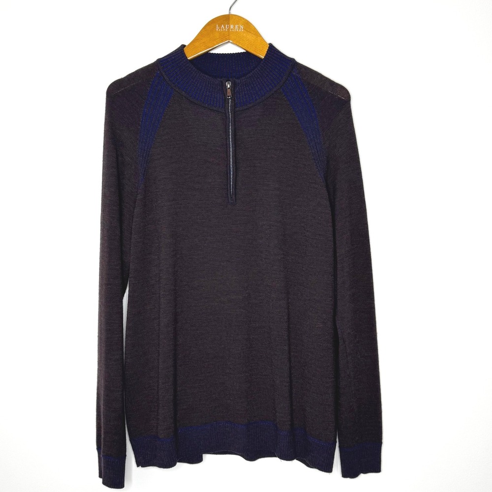 Robert Graham 1/4 Zip Sweater Wool‎ Men's Large Blue/Brown